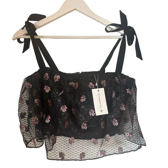 Saloni NWT Jemi Crop Black and Pink Layered Mesh - Picture 5 of 11